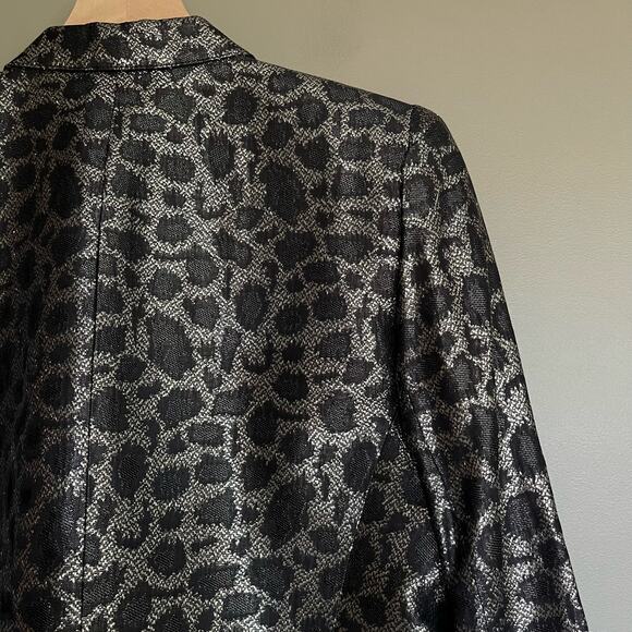 Smythe Film Fest Sharp Shoulder Blazer Metallic Leopard Size 0 Black Grey Chic - Picture 13 of 14